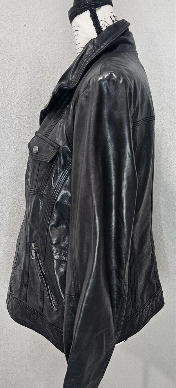 Vintage Y2K Guess Leather Moto Zip Jacket Pockets Size XL - Picture 2 of 12